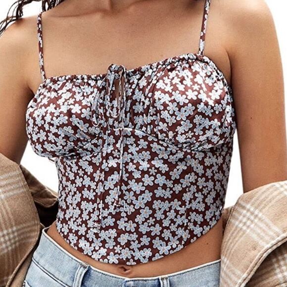 PacSun Brown Floral Satin Corset Top size S - Picture 1 of 8